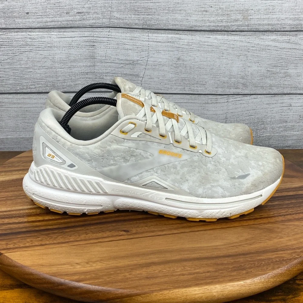 Brooks Adrenaline GTS 23 Blanc Grey Sunflower Running Shoe 1103911D110 Mens 10.5